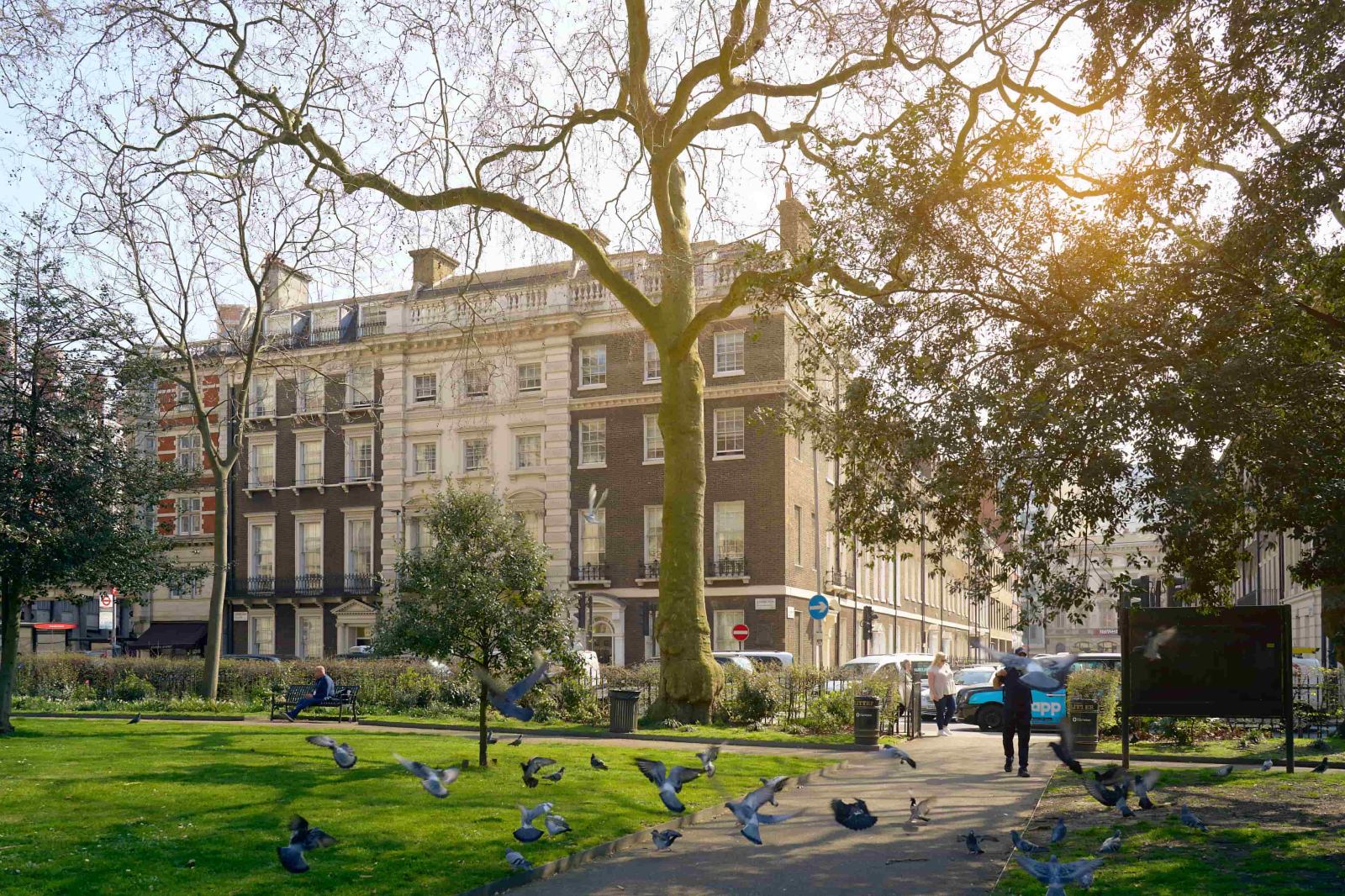 The Guildhouse School building on Bloomsbury Square, seen across the square